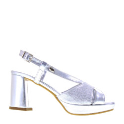 VALLEVERDE 28400 Sandali Cerimonia Donna Pelle Sintetica Argento Tacco Grosso 8Cm Suola Sintetico