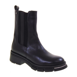 VALLEVERDE 28535 Stivaletti Casual Donna Pelle Nero Tacco Grosso 4Cm Suola Gomma Gambale Caviglia