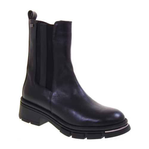VALLEVERDE 28535 Stivaletti Casual Donna Pelle Nero Tacco Grosso 4Cm Suola Gomma Gambale Caviglia