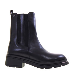 VALLEVERDE 28535 Stivaletti Casual Donna Pelle Nero Tacco Grosso 4Cm Suola Gomma Gambale Caviglia