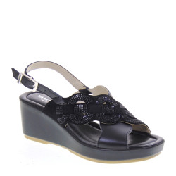 VALLEVERDE 32161 Sandali Confort Donna Pelle Nero Tacco Zeppa 6Cm Suola Gomma
