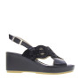VALLEVERDE 32161 Sandali Confort Donna Pelle Nero Tacco Zeppa 6Cm Suola Gomma