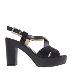 VALLEVERDE 32521 Sandali Moda Donna Pelle Sintetica Nero Tacco Grosso 7Cm Suola Gomma