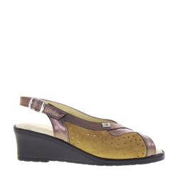 VALLEVERDE 33266 Sandali Confort Donna Pelle Camoscio Bronzo Tacco Zeppa 5Cm Suola Gomma