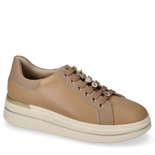VALLEVERDE 35480A Sneaker Casual Donna Pelle Sintetica Beige Tacco Zeppa 4Cm Suola Gomma