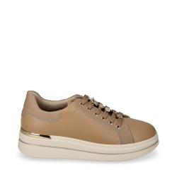 VALLEVERDE 35480A Sneaker Casual Donna Pelle Sintetica Beige Tacco Zeppa 4Cm Suola Gomma