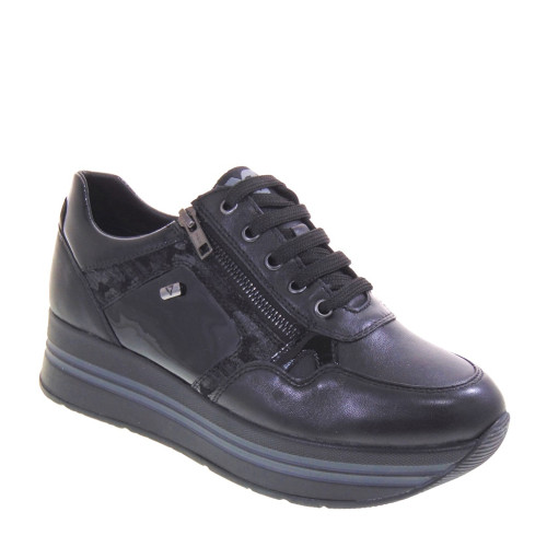 VALLEVERDE 36264 Sneaker Casual Donna Pelle Nero Tacco Zeppa 4Cm Suola Gomma