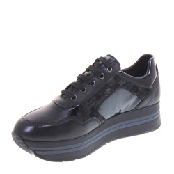 VALLEVERDE 36264 Sneaker Casual Donna Pelle Nero Tacco Zeppa 4Cm Suola Gomma