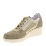 VALLEVERDE 36440 Sneaker Casual Donna Camoscio Tela Beige Tacco Zeppa 6Cm Suola Gomma
