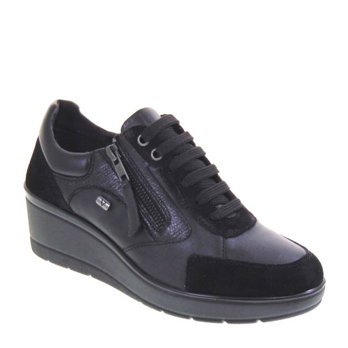 VALLEVERDE 36443 Sneaker Casual Donna Pelle Nero Tacco Zeppa 6Cm Suola Gomma
