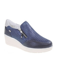 VALLEVERDE 36445 Mocassini Casual Donna Pelle Blu Tacco Zeppa 5Cm Suola Gomma