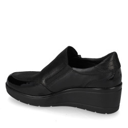 VALLEVERDE 36446 Mocassini Classici Donna Pelle Nero Tacco Zeppa 6Cm Suola Gomma