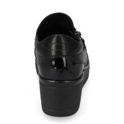 VALLEVERDE 36446 Mocassini Classici Donna Pelle Nero Tacco Zeppa 6Cm Suola Gomma