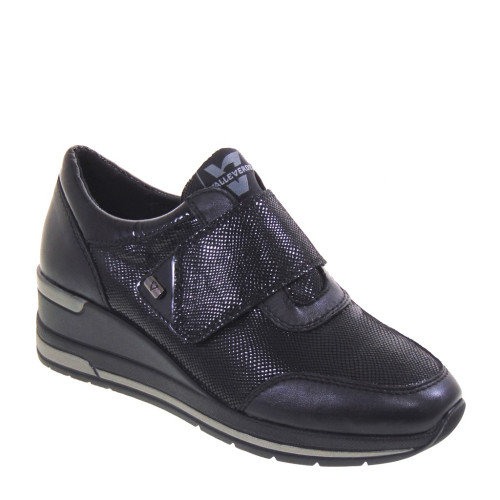 VALLEVERDE 36464 Sneaker Casual Donna Pelle Nero Tacco Zeppa 6Cm Suola Gomma