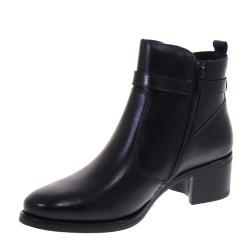 VALLEVERDE 47616 Stivaletti Casual Donna Pelle Nero Tacco Grosso 5Cm Suola Gomma Gambale Caviglia