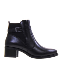 VALLEVERDE 47616 Stivaletti Casual Donna Pelle Nero Tacco Grosso 5Cm Suola Gomma Gambale Caviglia