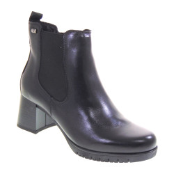 VALLEVERDE 49354 Stivaletti Casual Donna Pelle Nero Tacco Grosso 6Cm Suola Gomma Gambale Caviglia