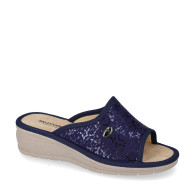 VALLEVERDE 52300 Pantofole Casa Camera Donna Tessuto Blu Tacco Zeppa 4Cm Suola Gomma