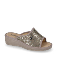 VALLEVERDE 52300 Pantofole Casa Camera Donna Tessuto Taupe Tacco Zeppa 4Cm Suola Gomma