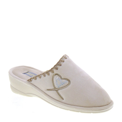 VALLEVERDE 55127 Pantofole Casa Camera Donna Panno Beige Tacco Zeppa 4Cm Suola Gomma