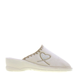 VALLEVERDE 55127 Pantofole Casa Camera Donna Panno Beige Tacco Zeppa 4Cm Suola Gomma