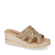 VALLEVERDE 55583 Ciabatte Sandali Donna Pelle Sintetica Gold Tacco Zeppa 6Cm Suola Gomma