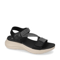 VALLEVERDE 57100 Sandali Sportivi Donna Pelle Sintetica Nero Tacco Zeppa 3Cm Suola Gomma