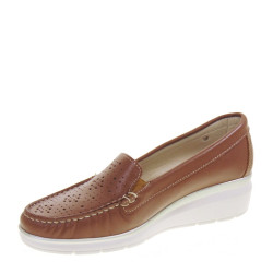 VALLEVERDE V11660 Mocassini Casual Donna Pelle Cuoio Tacco Zeppa 4Cm Suola Gomma