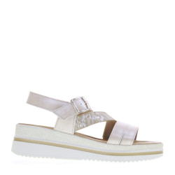 VALLEVERDE V32102 Sandali Sportivi Donna Pelle Beige Tacco Zeppa 4Cm Suola Gomma