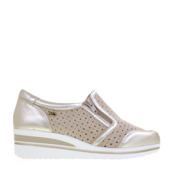 VALLEVERDE V49451 Mocassini Casual Donna Scamosciato Beige Tacco Zeppa 4Cm Suola Gomma