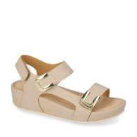 VALLEVERDE V601UF Sandali Sportivi Donna Pelle Sintetica Beige Tacco Zeppa 4Cm Suola Gomma