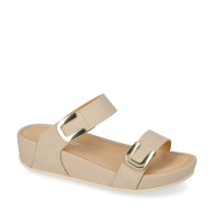 VALLEVERDE V603UF Ciabatte Sandali Donna Pelle Sintetica Beige Tacco Zeppa 4Cm Suola Gomma