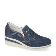 VALLEVERDE VD350W Mocassini Casual Donna Scamosciato Blu Tacco Zeppa 4Cm Suola Gomma