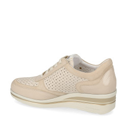 VALLEVERDE VD361W Sneaker Casual Donna Pelle Beige Tacco Zeppa 4Cm Suola Gomma