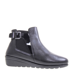 VALLEVERDE VS10312 Stivaletti Casual Donna Pelle Nero Tacco Zeppa 4Cm Suola Gomma Gambale Caviglia