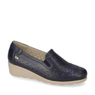 VALLEVERDE VS10335 Mocassini Casual Donna Pelle Blu Tacco Zeppa 3Cm Suola Gomma